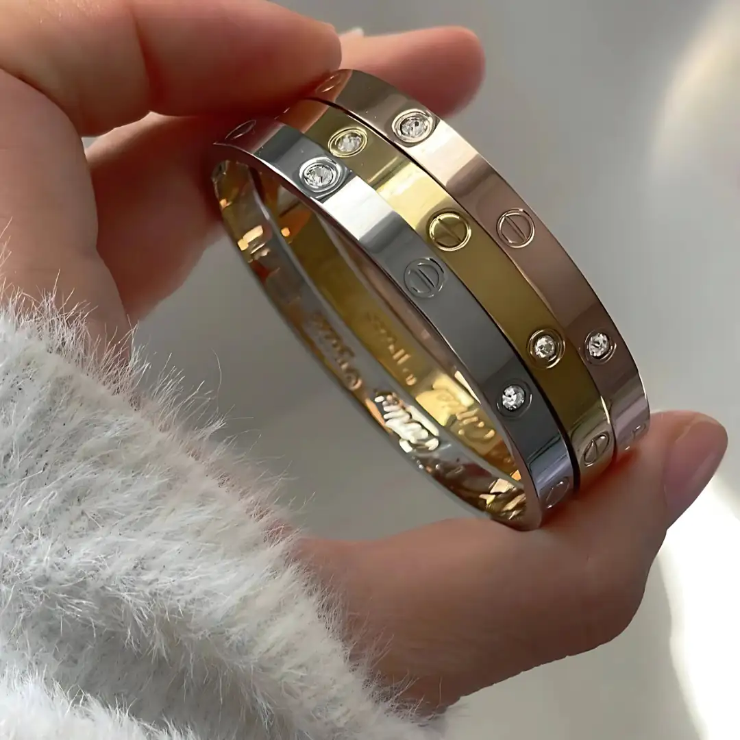 طقم أساور كارتيير ستانلس ستيل بـ 4 أحجار زيركون