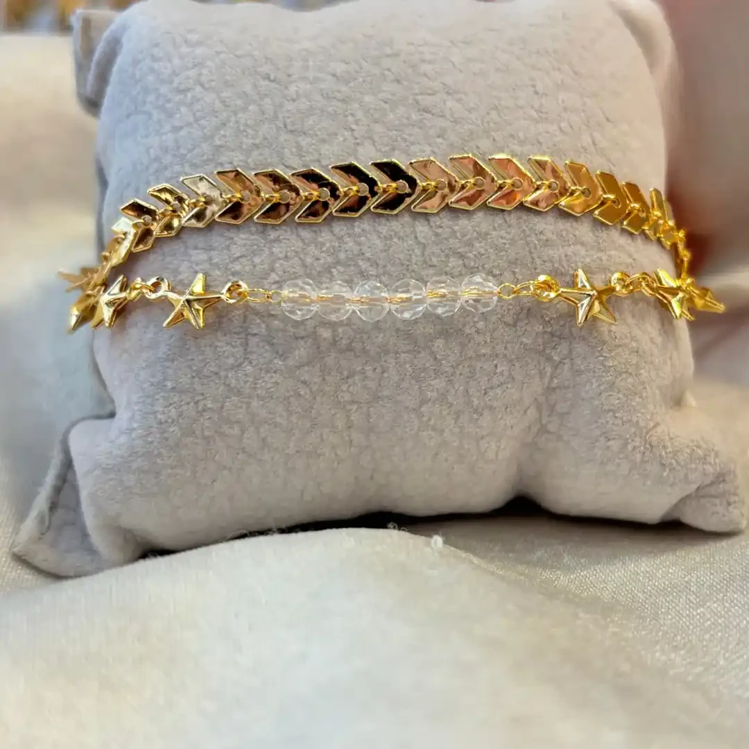 خلخال ذهب برازيلي مزدوج بتصميم سنبلة