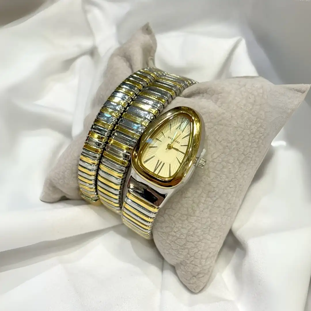 ساعة بولغري ستانلس ستيل فضي وذهبي - قلب الساعة ذهبي