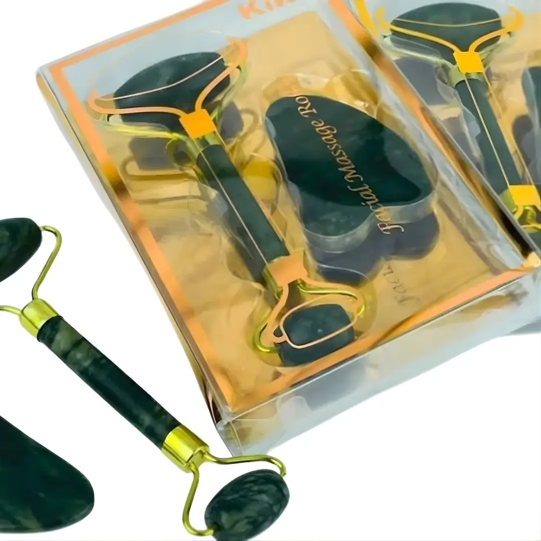 مجموعة تدليك الوجه - بكرة وحجر جواشا من اليشم الطبيعي