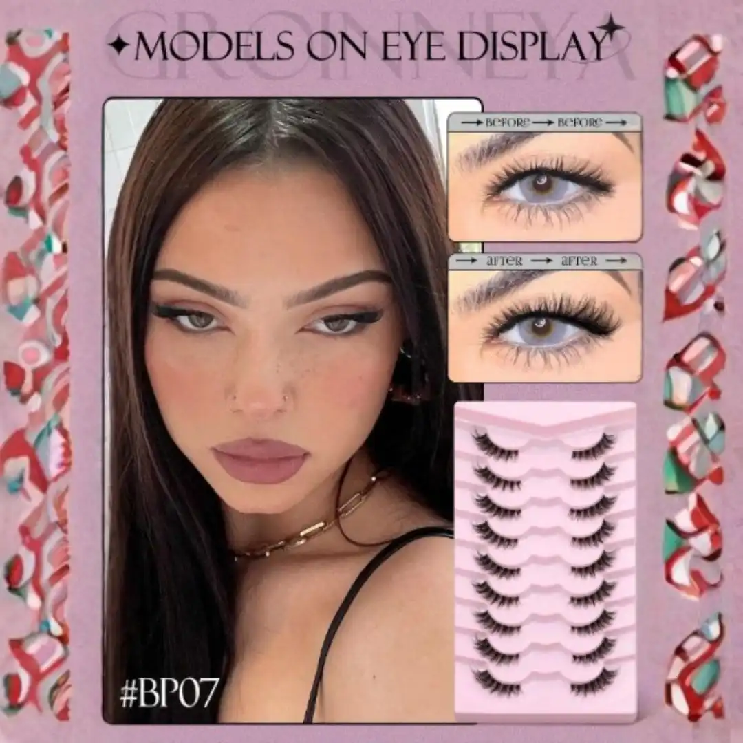 مجموعة رموش عيون القطة صناعية بشريط شفاف 