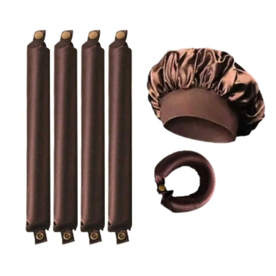 مجموعة لفافات الشعر بدون حرارة مع طاقية حماية - 5 قطع