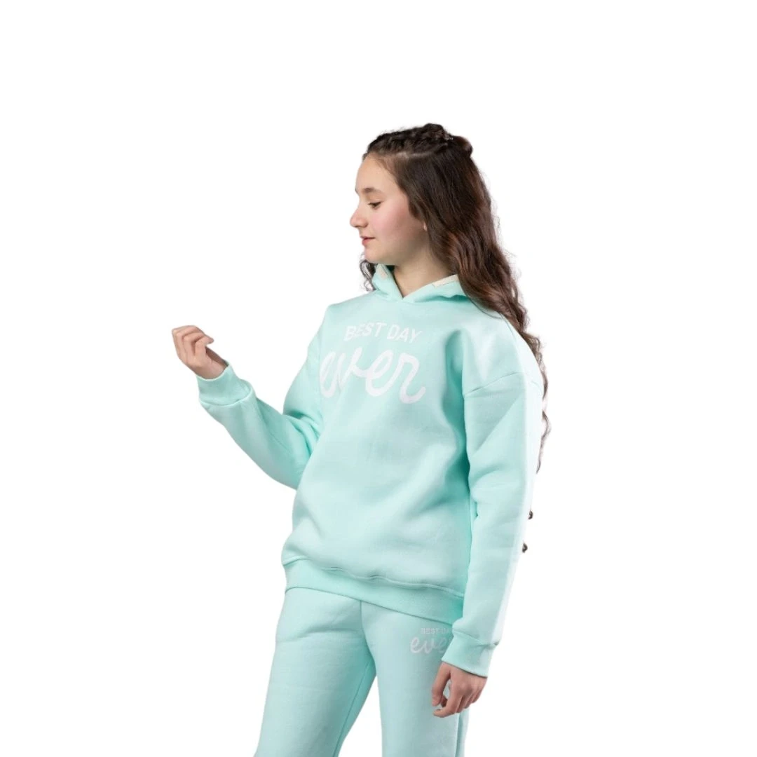 هودي فليس أوفر سايز بناتي بطبعة كتابية بيضاء