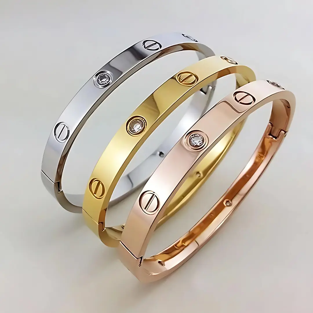 طقم أساور كارتيير ستانلس ستيل بـ 4 أحجار زيركون