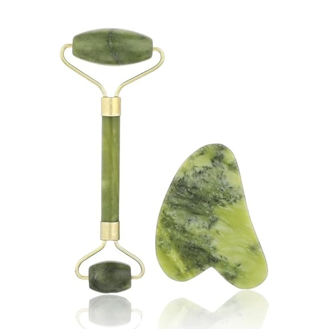 مجموعة تدليك الوجه - بكرة وحجر جواشا من اليشم الطبيعي