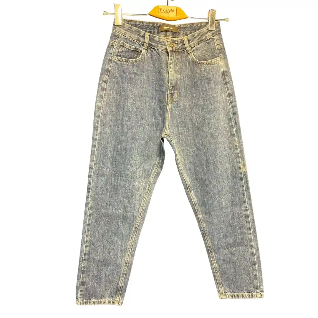 بنطال جينز بوي فريند بلون أزرق بحري موديل 4065