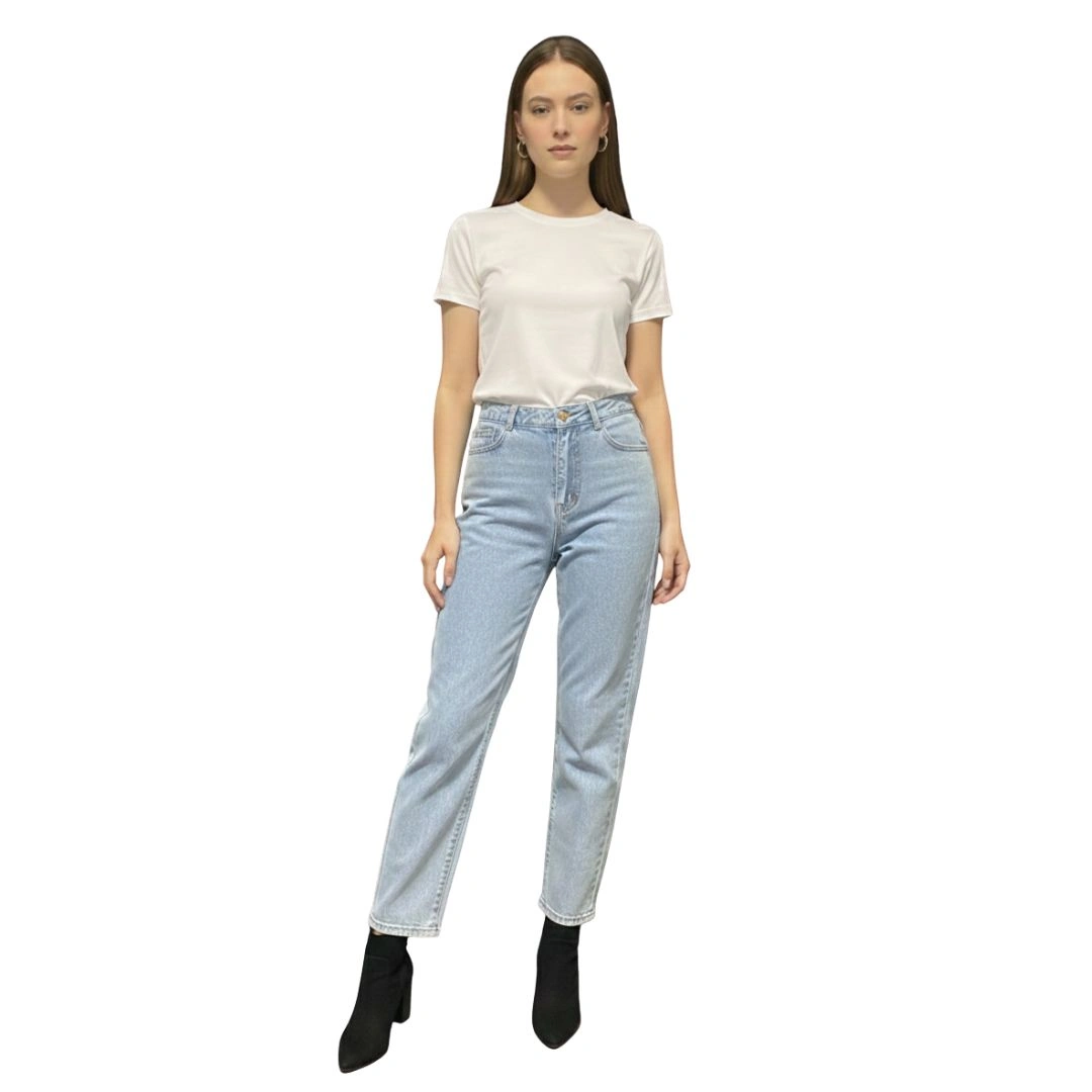 بنطال جينز بوي فريند بلون أزرق فاتح موديل 1326