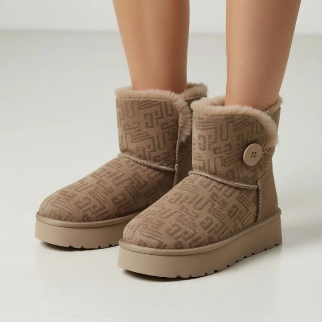 حذاء نسائي شتوي مبطن فرو بتصميم زر جانبي 