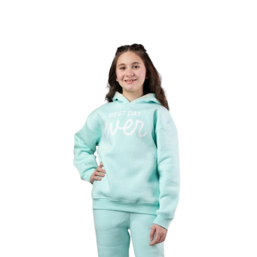 هودي فليس أوفر سايز بناتي بطبعة كتابية بيضاء