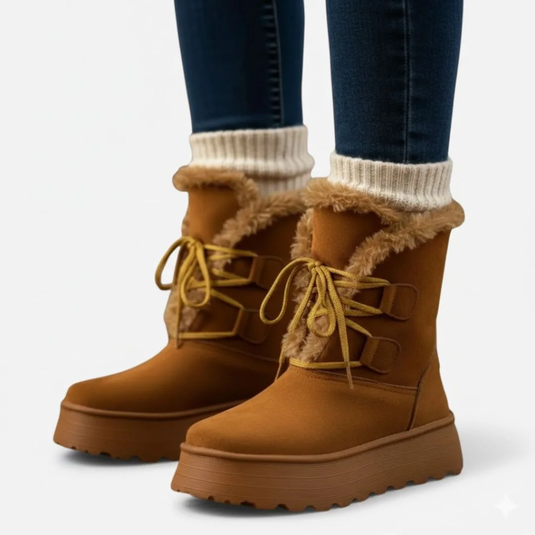 حذاء نسائي شتوي  مزود بأربطة محكمة وبطانة فرو