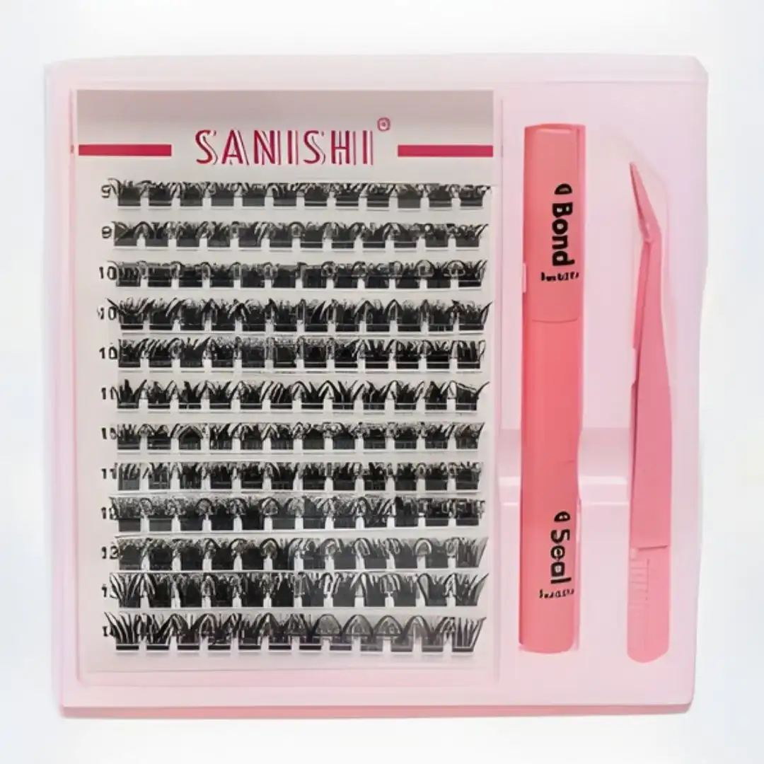 مجموعة رموش من SANISHI بأطوال مختلفة مع لاصق وملقط 