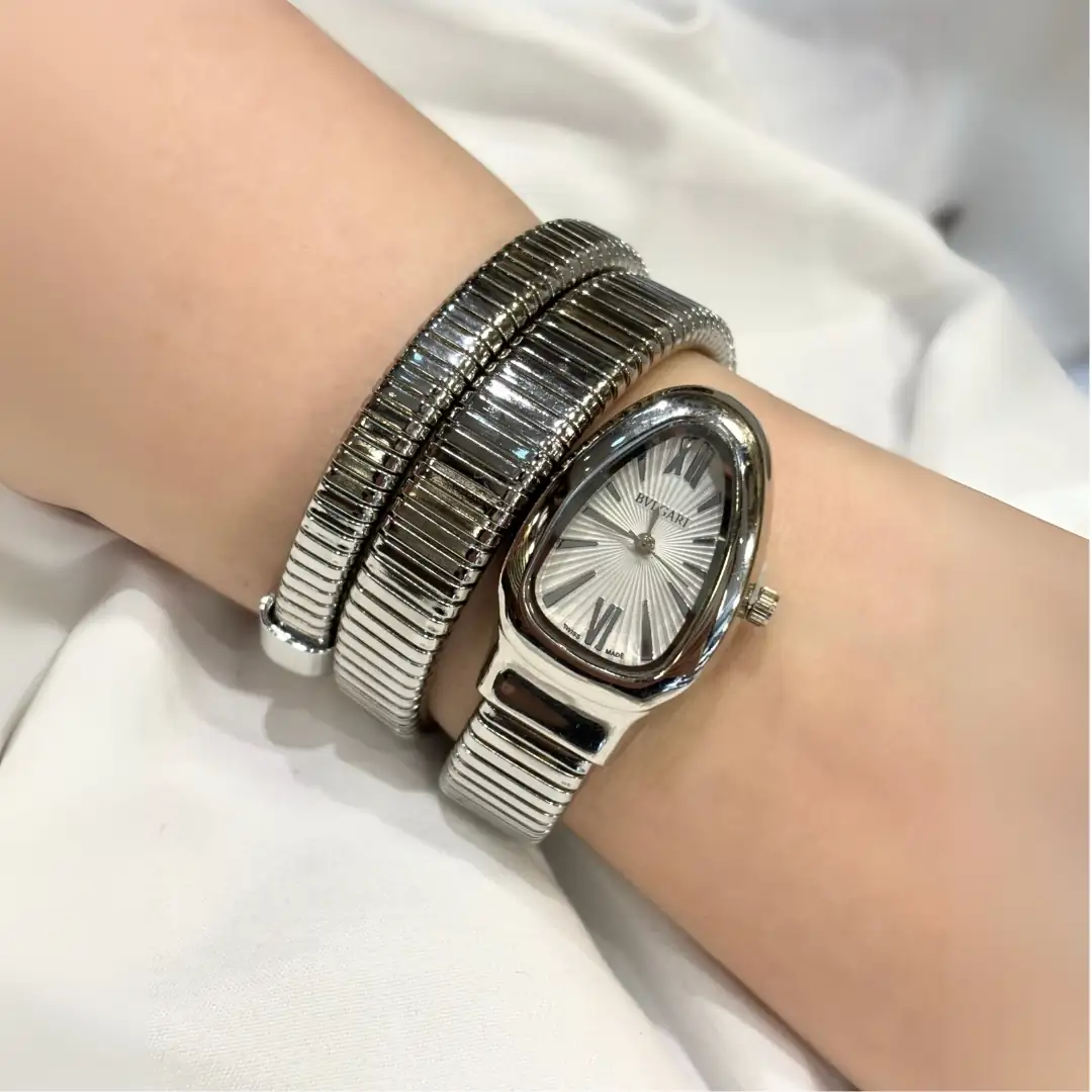 ساعة بولغري ستانلس ستيل فضية مع إطار فضي - القالب أبيض