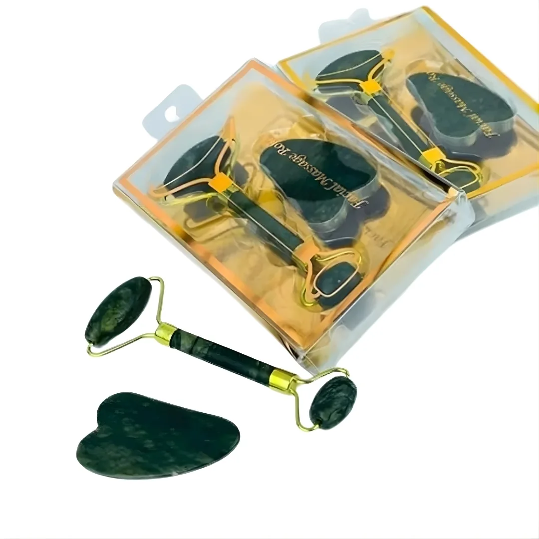 مجموعة تدليك الوجه - بكرة وحجر جواشا من اليشم الطبيعي