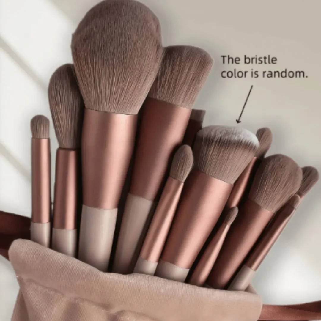 مجموعة فرش مكياج احترافية مع حقيبة مخملية - 13 قطعة