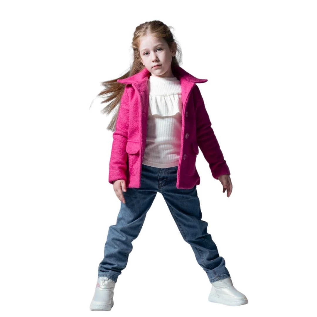 جاكيت بناتي من قماش التويد بجيوب أمامية