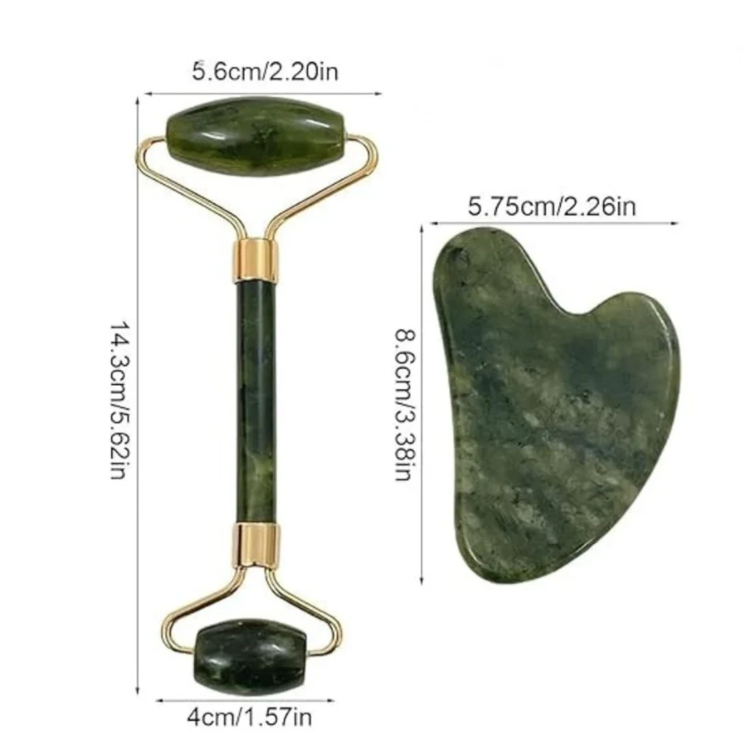 مجموعة تدليك الوجه - بكرة وحجر جواشا من اليشم الطبيعي
