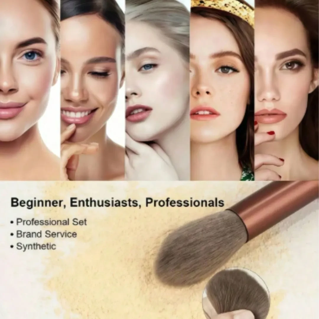 مجموعة فرش مكياج احترافية مع حقيبة مخملية - 13 قطعة