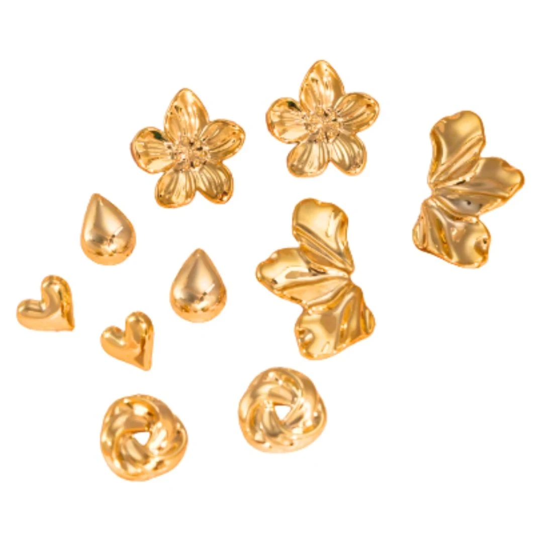 طقم أقراط للأذن بتصميم زهور وقلوب - 5 أزواج