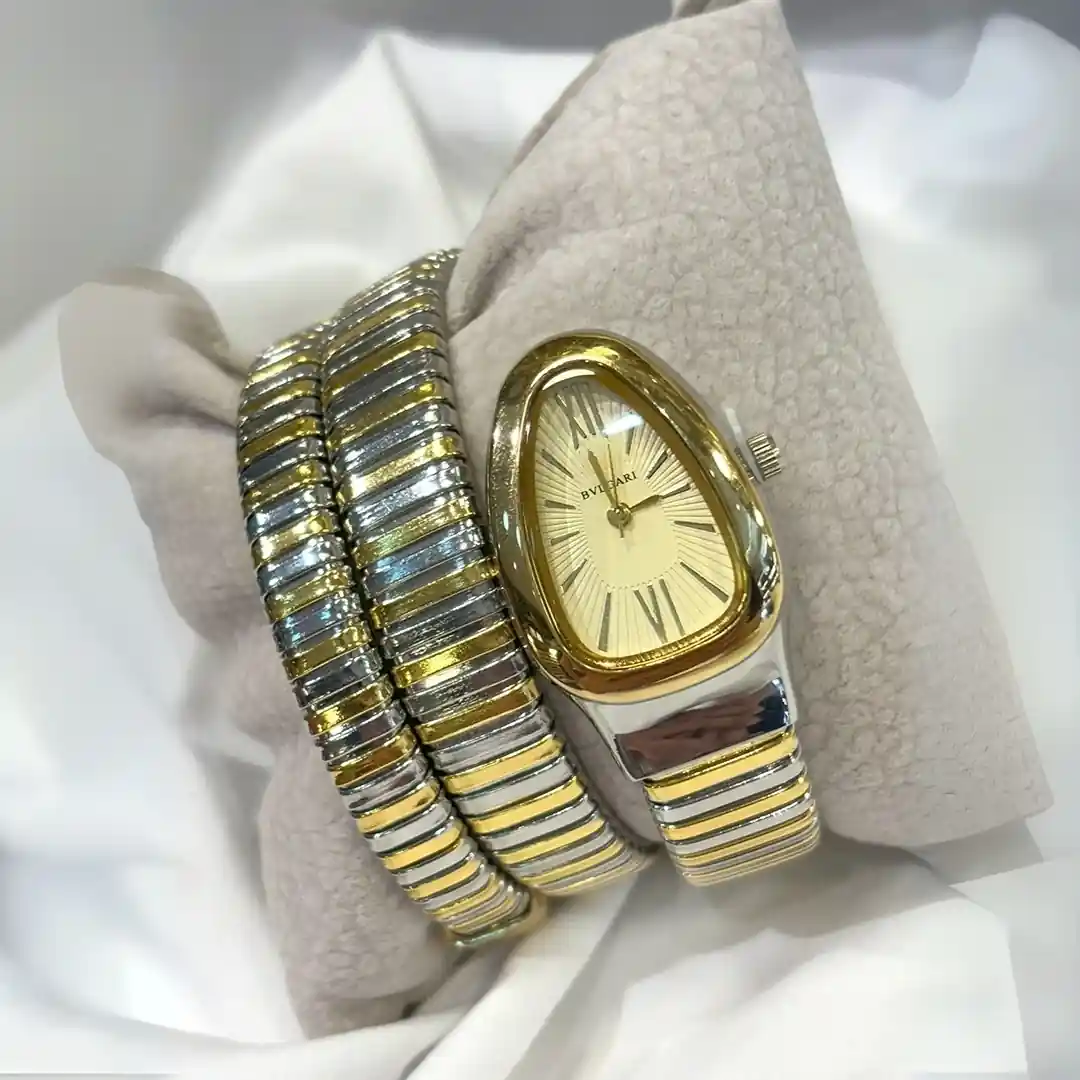 ساعة بولغري ستانلس ستيل فضي وذهبي - قلب الساعة ذهبي