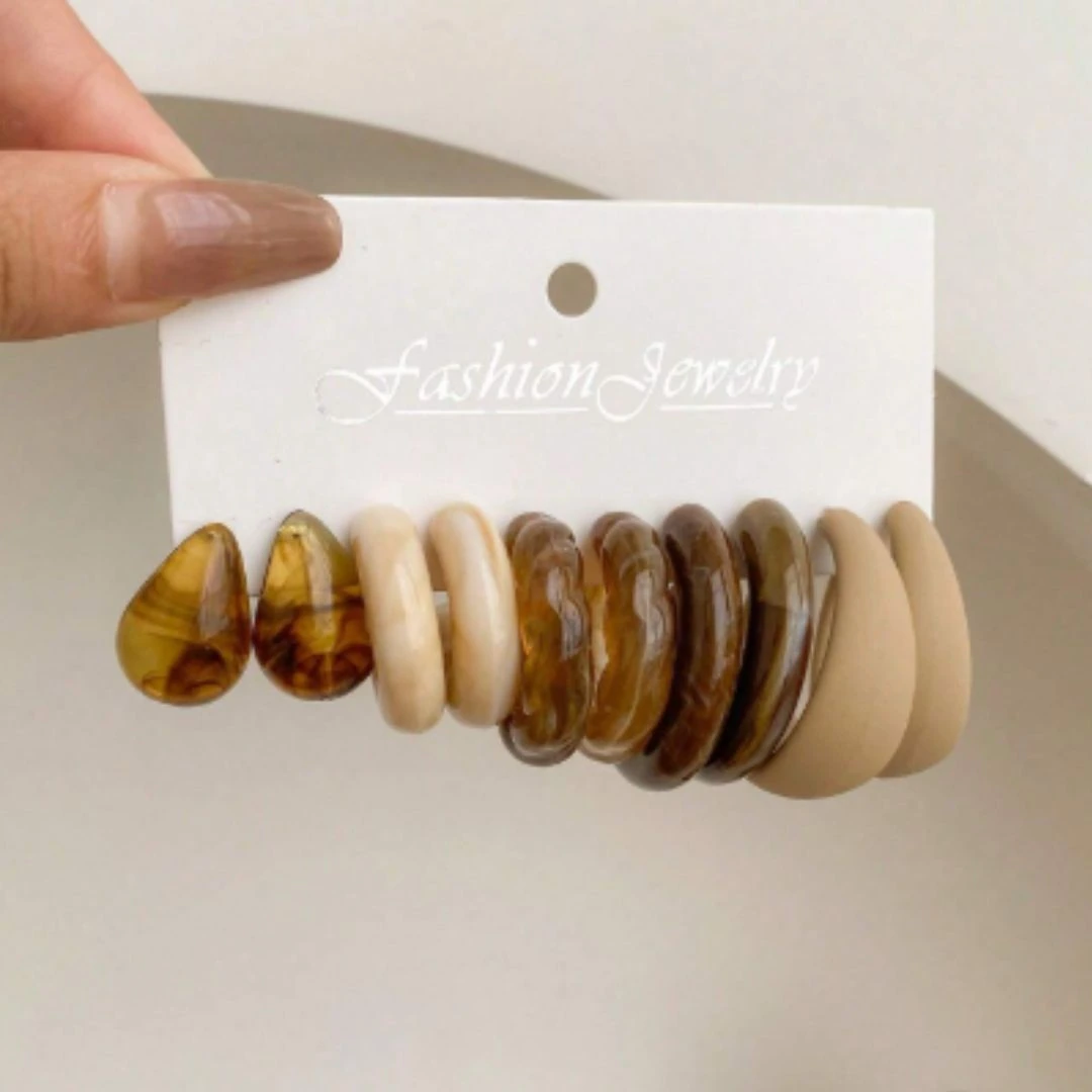 مجموعة أقراط هندسية عصرية بتصاميم منحنية ومتنوعة - 5 أزواج