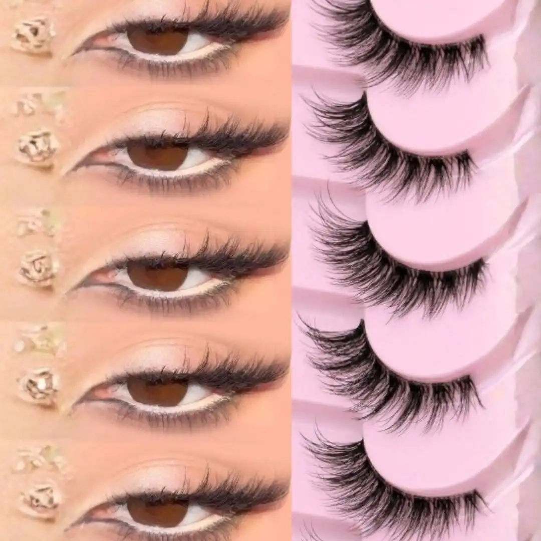 مجموعة رموش عيون القطة صناعية بشريط شفاف 