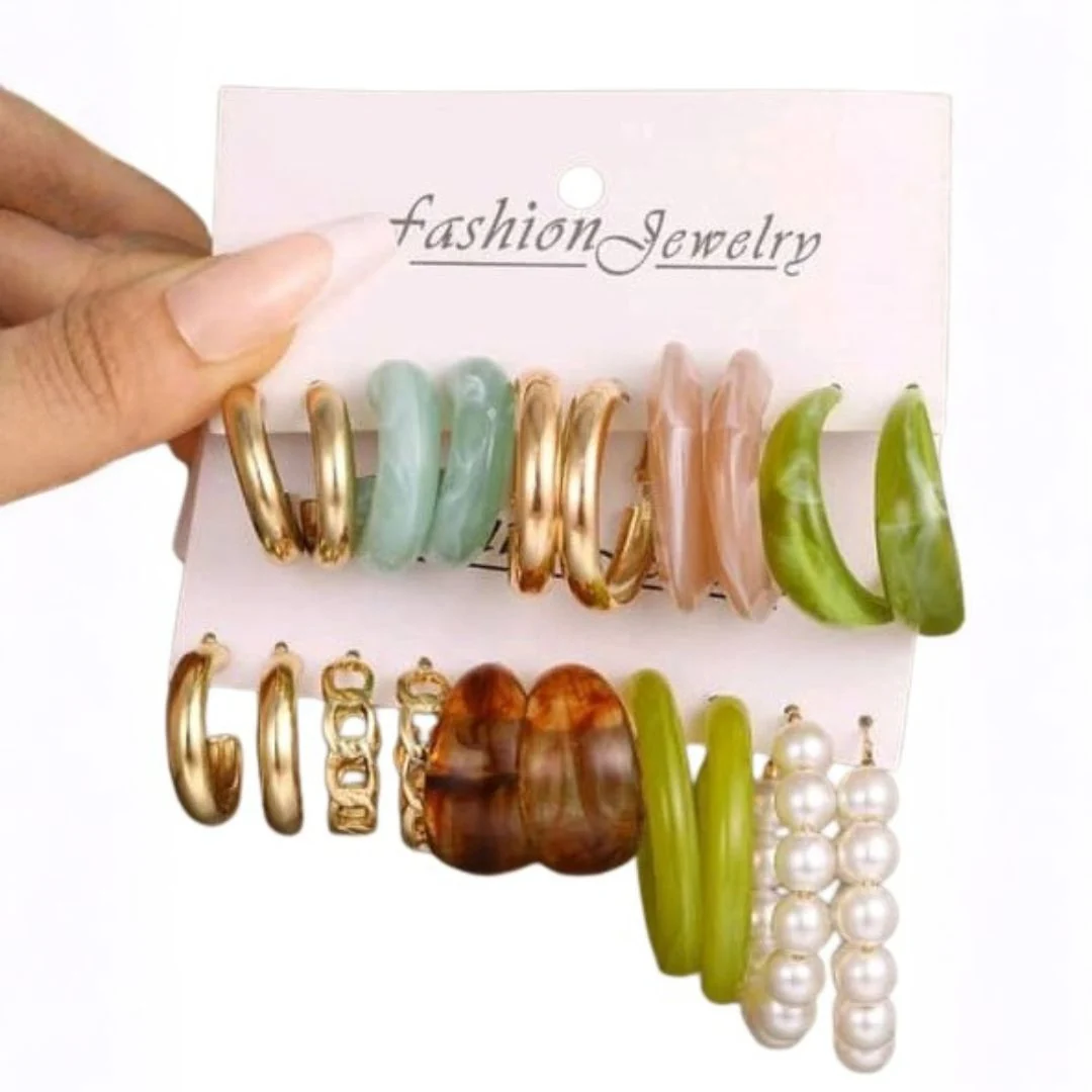 طقم أقراط حلقية الملونة - 5 أزواج