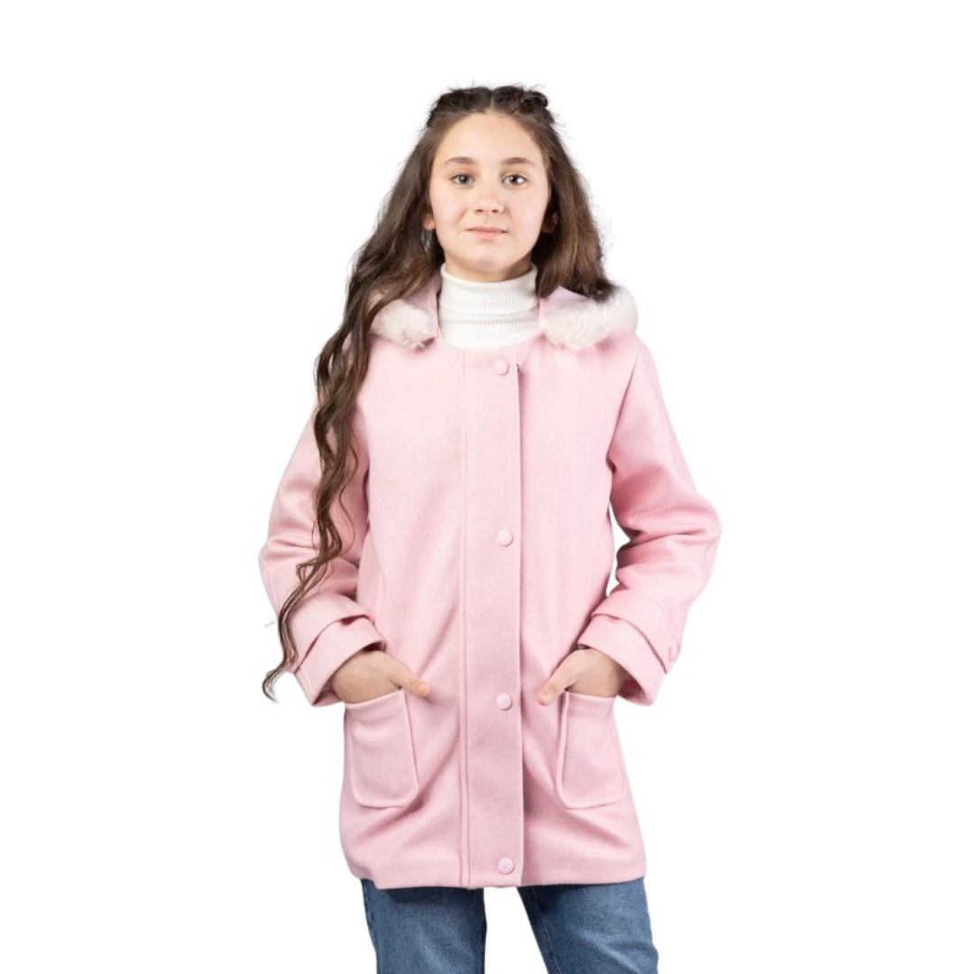 جاكيت بناتي شتوي من التويد بياقة فرو