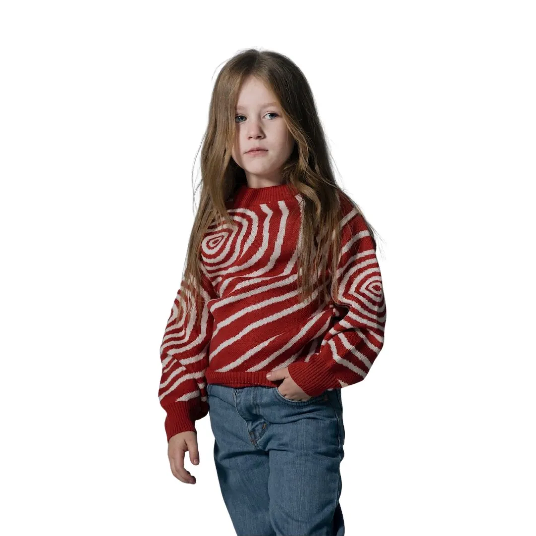 كنزة بناتي محبوكة بتفاصيل دوائر مطبوعة