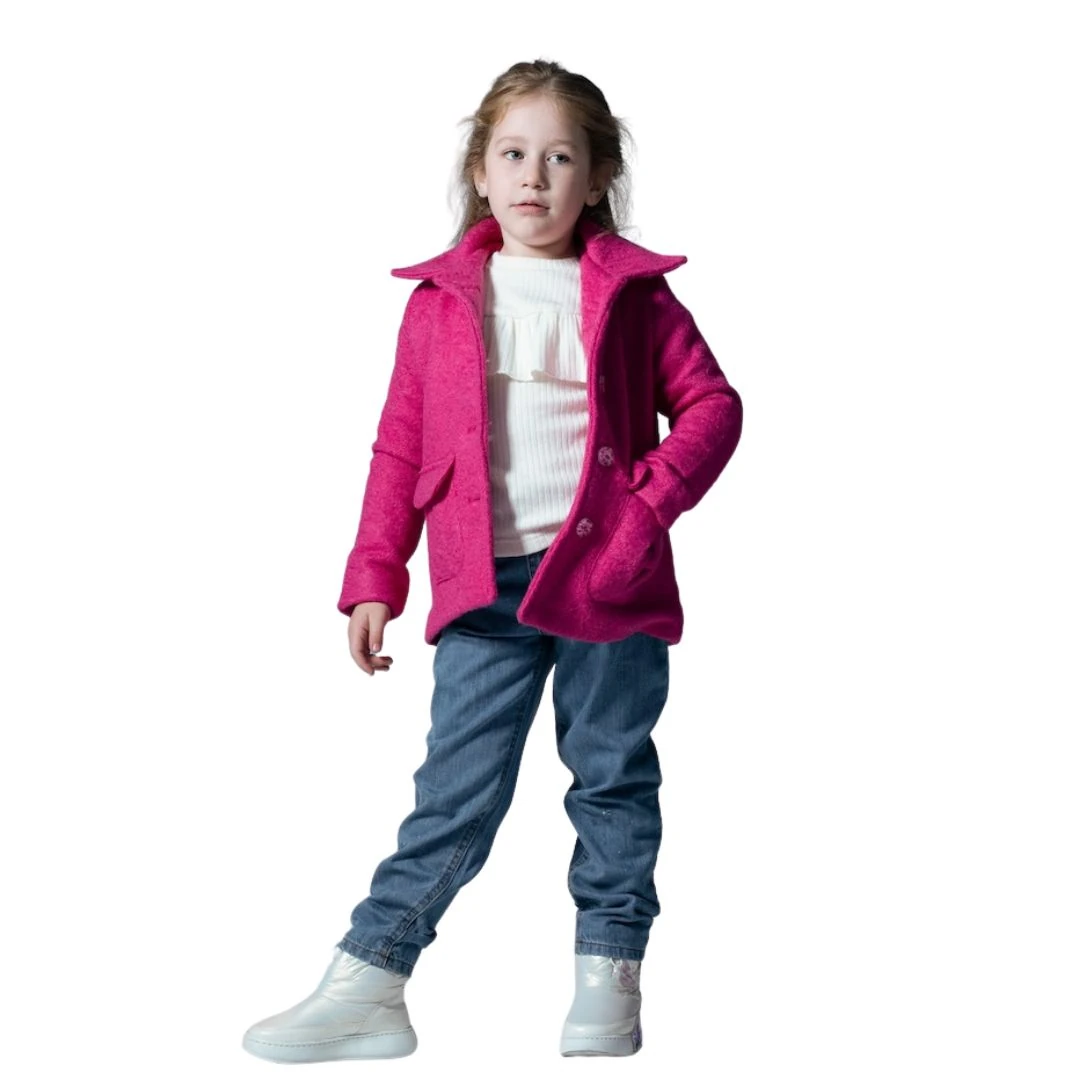 جاكيت بناتي من قماش التويد بجيوب أمامية