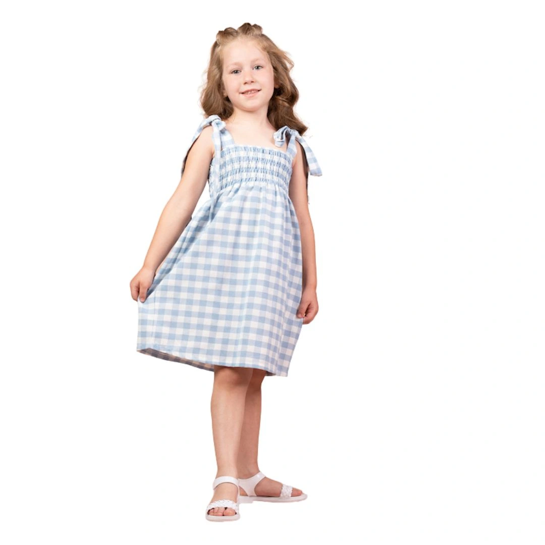 فستان بناتي مطاطي بنقشة مربعات