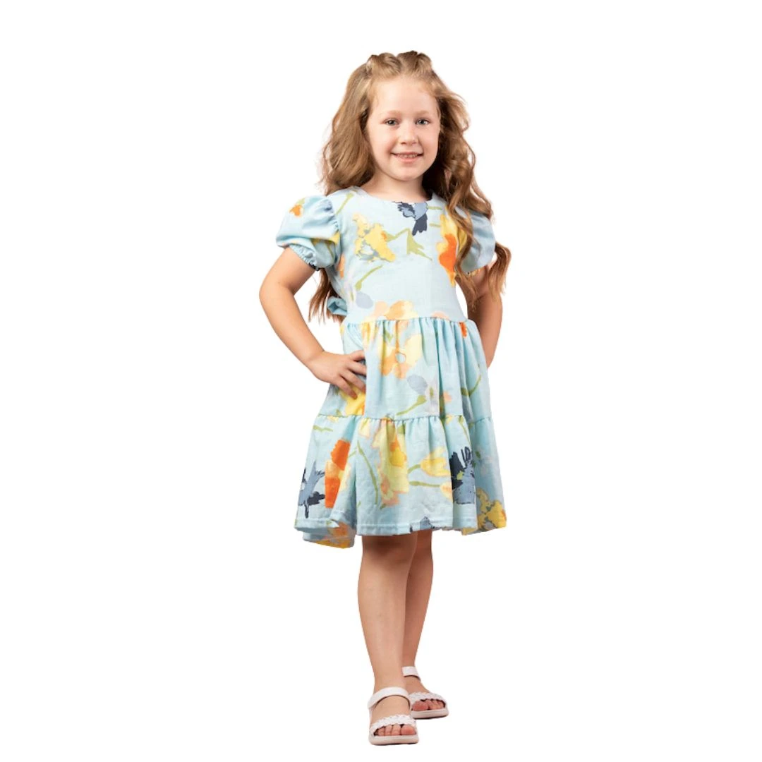 فستان بناتي قطن قصير بنقشة الزهور