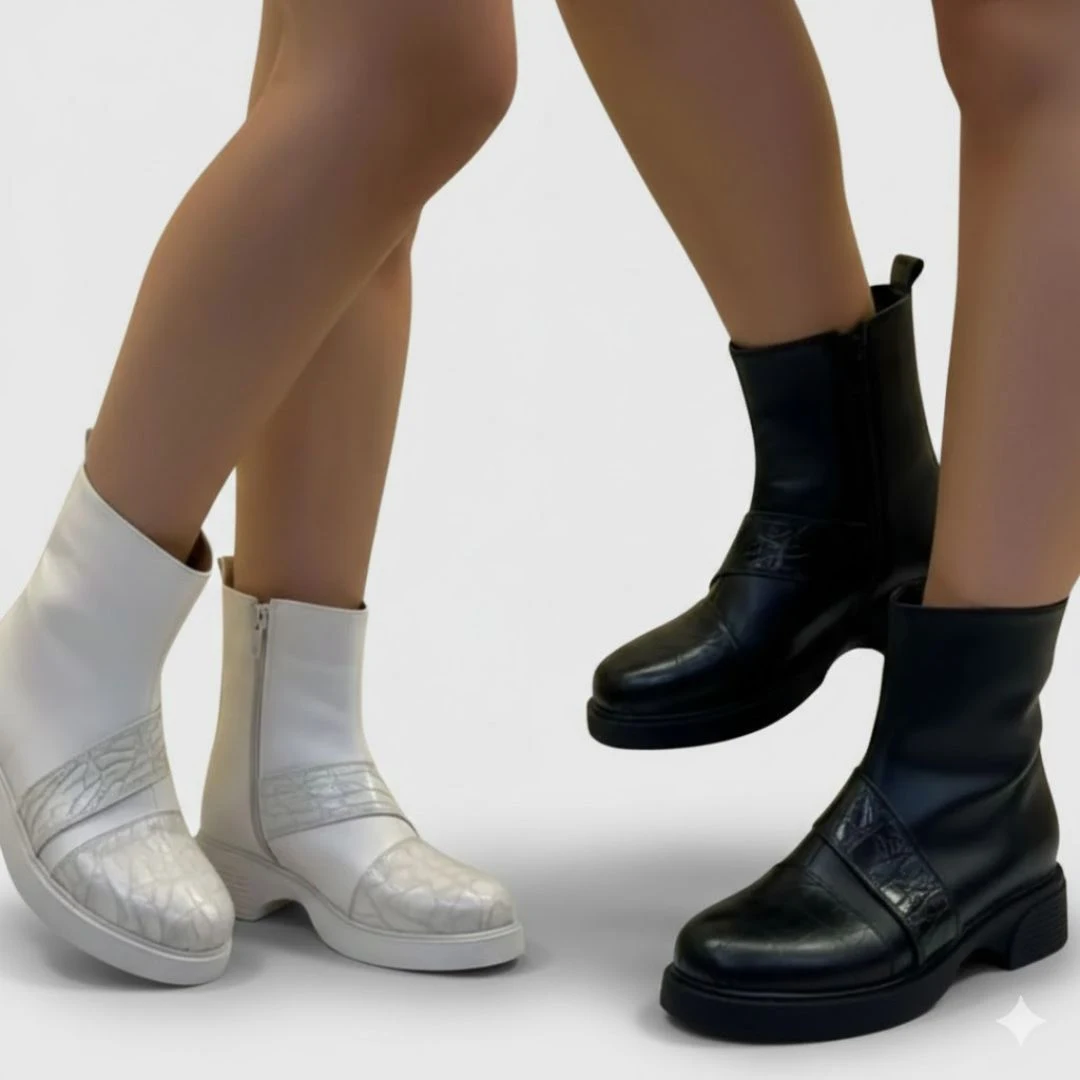 حذاء نسائي شتوي جلدي يتميز بنقشة الكروكو