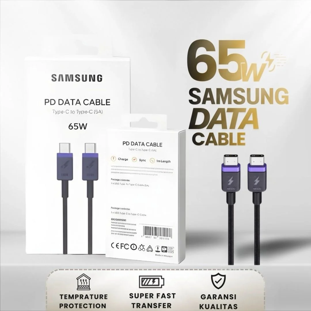 كابل سامسونج السريع للشحن ونقل البيانات برأسين تايب سي - 65 واط