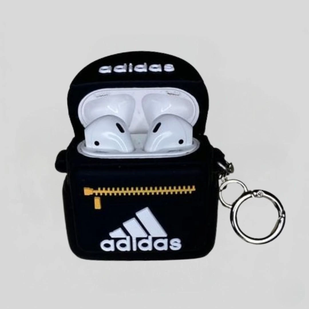 كفر سماعات Airpods سيليكون بتصميم حقيبة أديداس الرياضية بلون أسود